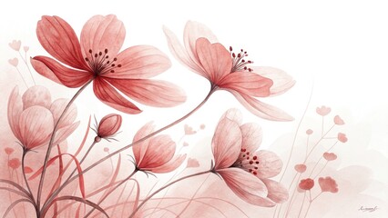 Elegant Watercolor Red and Pink Romantic Dreamy Floral&nbsp;Background