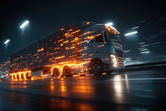 Night-time truck, speed trails
