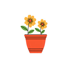 Potted Flowers: Simple Yellow Bloom Illustration