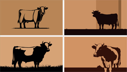 Four graphic cow silhouettes in a grid, offering a rustic and agricultural aesthetic