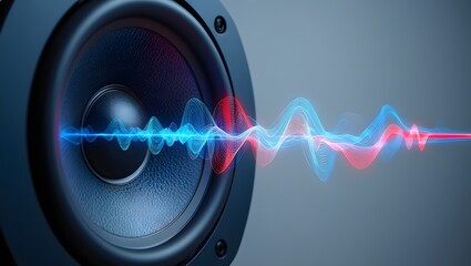 Black Hi-Fi speaker mounted in dark background with sound waves