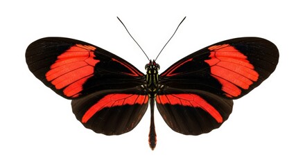 Butterfly &ndash; Scarlet and black butterfly showcases vibrant beauty and natural elegance on a clean white background