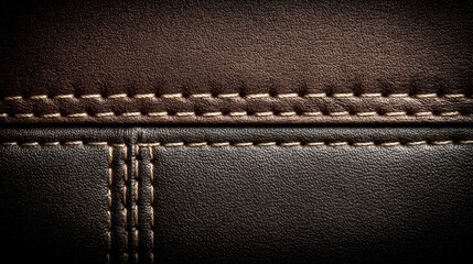 Brown leather texture with beige stitching