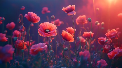 Lovely elegant design with blooming red poppy blossoms picture