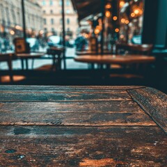 Obraz premium Rustic Wooden Table Top In Cafe Interior With Blurred Background