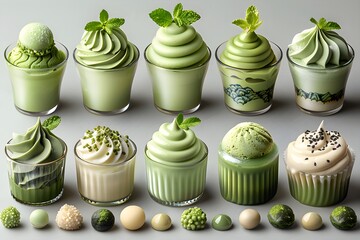 Cream Isolated Transparent Background Collection Matcha Inspired Desserts Ice Mochi Parfait Styled Together Social Media Poster Banner Marketing Ecommerce Web Print Copy Space Template B SEO Optimized