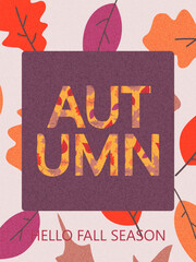  Trendy, colorful autumn poster, cover and postcard with colorful leaves. Abstract autumn background, template for advertising, sales, websites, social networks and print.
