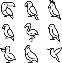 Fototapeta premium Bird Line Art Icons