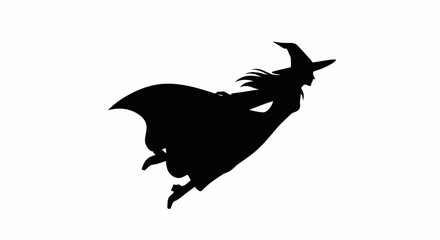 Fototapeta premium Flying witch silhouette on broomstick for dark scary Halloween night creepy spooky festive artwork