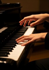 Obraz premium Expressive hands play the piano keys, evoking artistic sensitivity