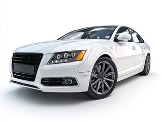 Fototapeta premium A sleek, modern white car is presented in a setting, showcasing its polished exterior and intricate design elements.