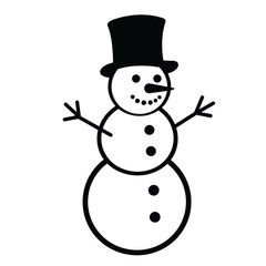 Snowman with top hat and stick arms winter black