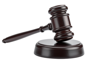 Black judge's gavel on a white background.