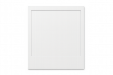 Minimalist white photo frame, transparent backdrop highlighting graphic content or imagery
