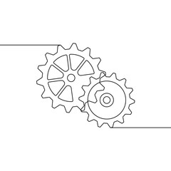 Gears line art drawing style. Vector illustration of gear mechanism. Minimalist black linear sketch isolated on white background.