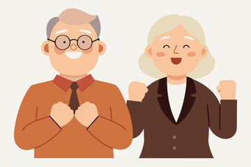 Cheerful Elderly Couple Celebrating Success Together in Cartoon Illustration Style
