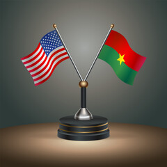 United States (USA) relations and Burkina table flag with gradient color background.