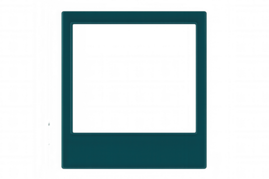 Teal instant photo frame with transparent background isolating photo border, perfect for showcasing pictures or adding a retro touch