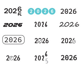 Happy New Year 2026 typography vector set, creative text style designs collection for celebration and greeting card illustration