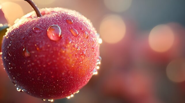 A close-up shot of a vibrant red apple with water droplets, perfect for autumn. - Powered by Adobe