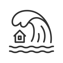 Tsunami cataclysm outline vector icon