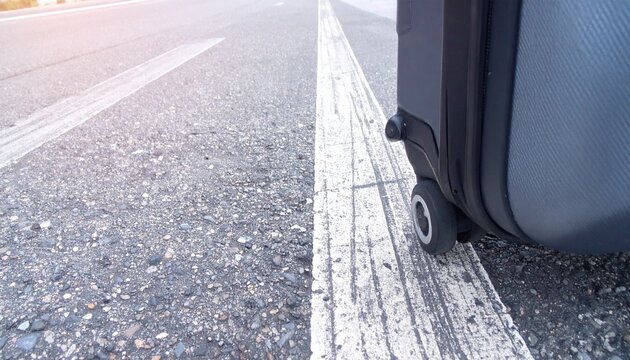 Traveler pulling suitcase on airport road, representing journey, holiday, and modern travel lifestyle.
