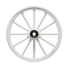 A pristine white wagon wheel radiating spokes isolated on transparent canvas showcasing design