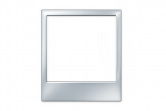 Silver instant photo frame with transparent background isolating the subject, allowing for easy placement on various designs