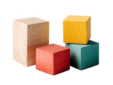 Geometric playfulness colorful wooden cubes in dynamic arrangement bright and cheerful