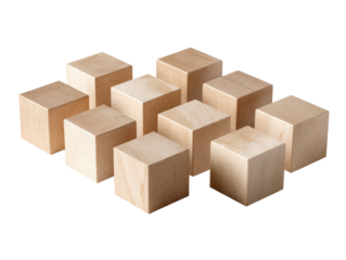 Arrangement of Light Colored Wooden Cubes Against an Isolated Transparent Background