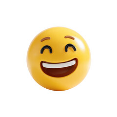 Fototapeta premium A happy yellow emoticon smiles broadly against a black background a 3D rendering of a joyful face
