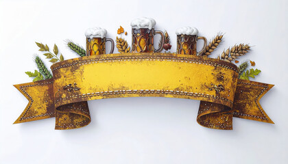 Vintage Oktoberfest festival banner with decorative font and hop motif, Bavarian style. Reference Image