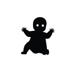Black silhouette of a baby ghost crawling white