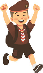 Happy Scout Kid Running, Pramuka Illustration