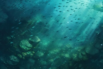 Fototapeta premium Fish sea backgrounds underwater, digital paint illustration.
