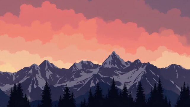 dramatic sky over rocky mountains at sunset
