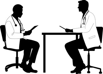 silhouette doctors sitting at table, vector