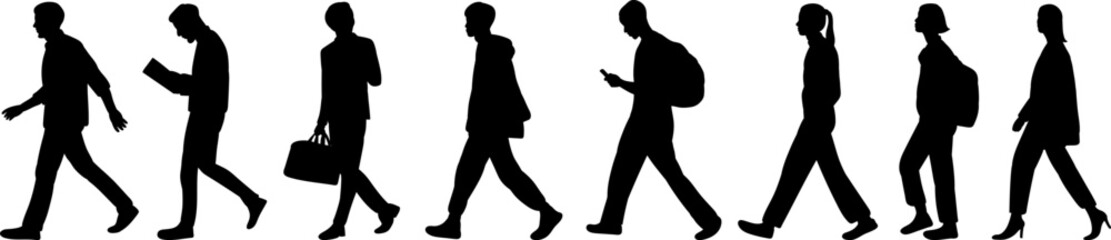 silhouette walking people, vector