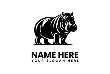 Bold Black Hippo Logo with Striking Silhouette and Branding Elements.