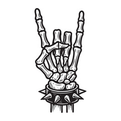 bone hand metal gesture with spiked bracelet	hand drawn graphic vector illustration
