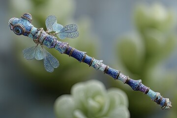 Ornate dragonfly-shaped wand,  blue-toned,  intricate details