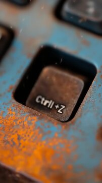 Close-up of a rusty keyboard key with Ctrl+Z
