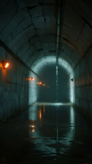A long underground tunnel stretching endlessly into darkness