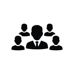 Vector illustration of a team leader surrounded by group members. A minimalist icon for business management, community, and corporate organization