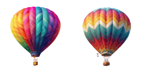 Set of multi color hot air balloon isolated on a transparent background