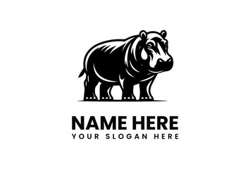 Majestic Black and White Hippopotamus Logo Design.