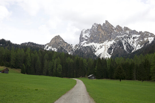 A beautiful and scenic mountain pathway that meanders through a lush green forest landscape