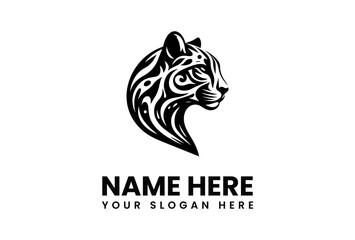 Ornate Tribal Style Ocelot Head Profile Logo Design.
