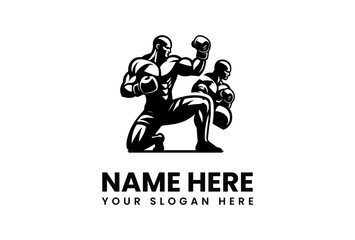 Powerful Boxing Duo Silhouette Logo Design.