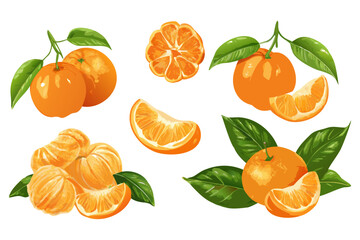 Fresh orange. Big vector collection of fresh oranges. Orange fruit isolated on white background.
